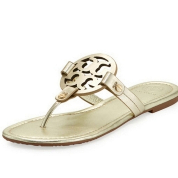 Tory Burch Miller Spark Gold Leather Sandals Size 8 - Picture 1 of 9